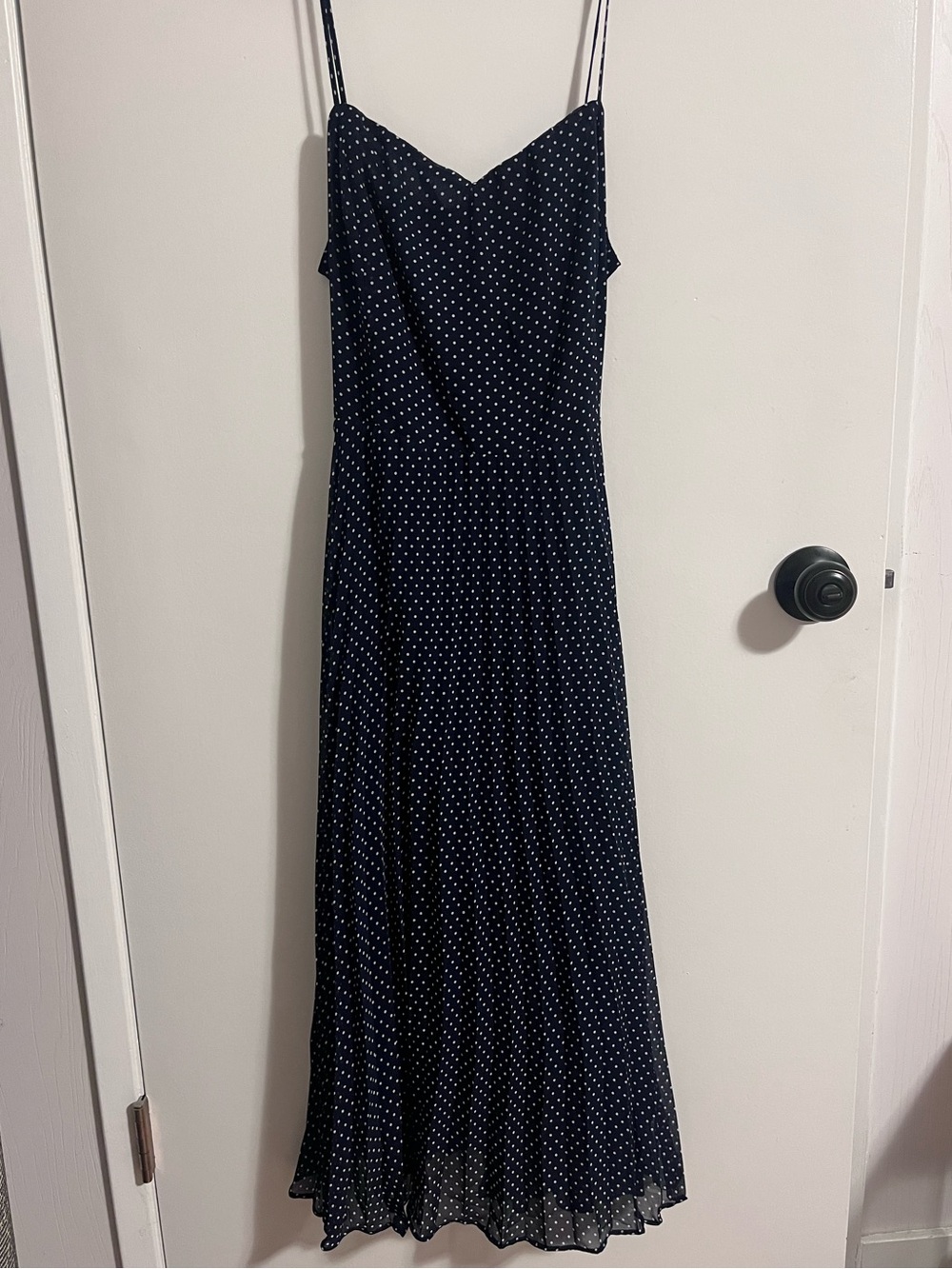 Spaghetti Strap Navy Polka Dot Maxi Dress – Lucy Paris